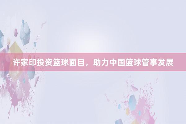 许家印投资篮球面目，助力中国篮球管事发展